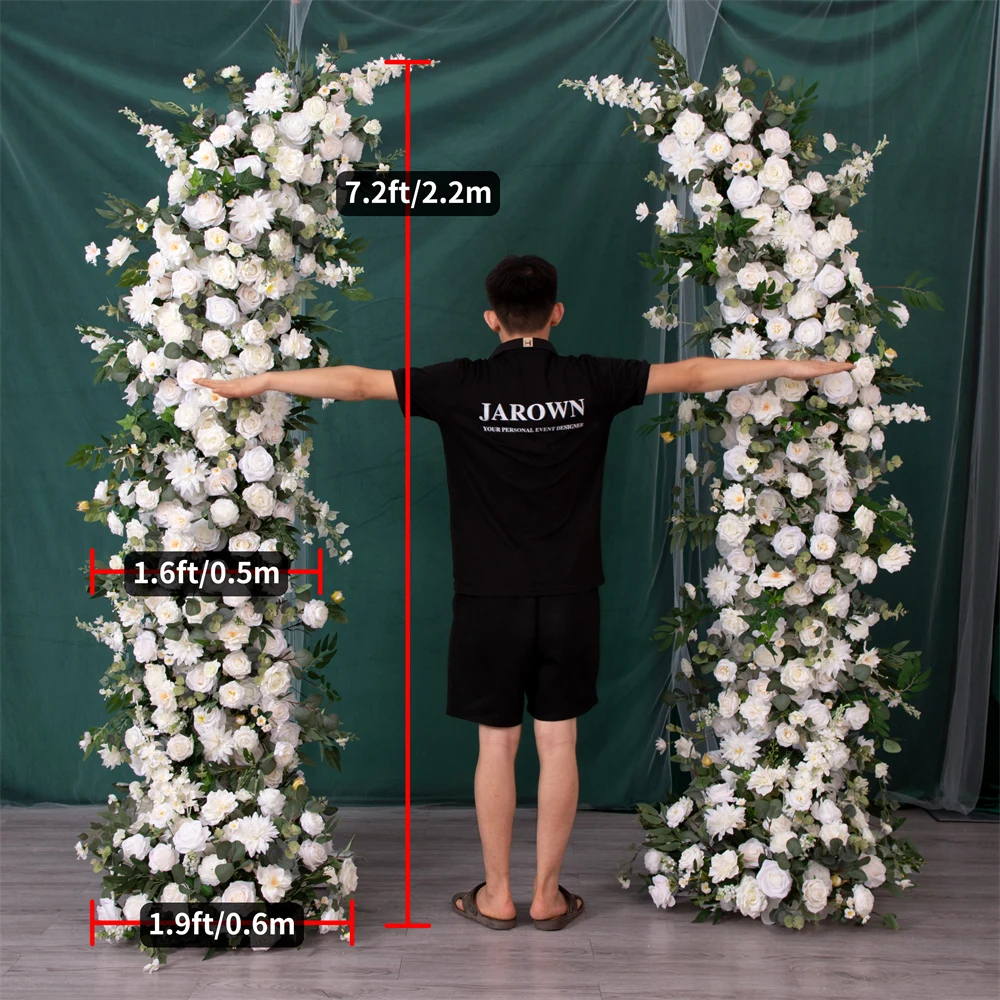 Floral Arrangement Fleurs Artificielles Decoration, White Rose, Green, Eucalyptus Flowers Row, Metal Arch, 7.5 ft