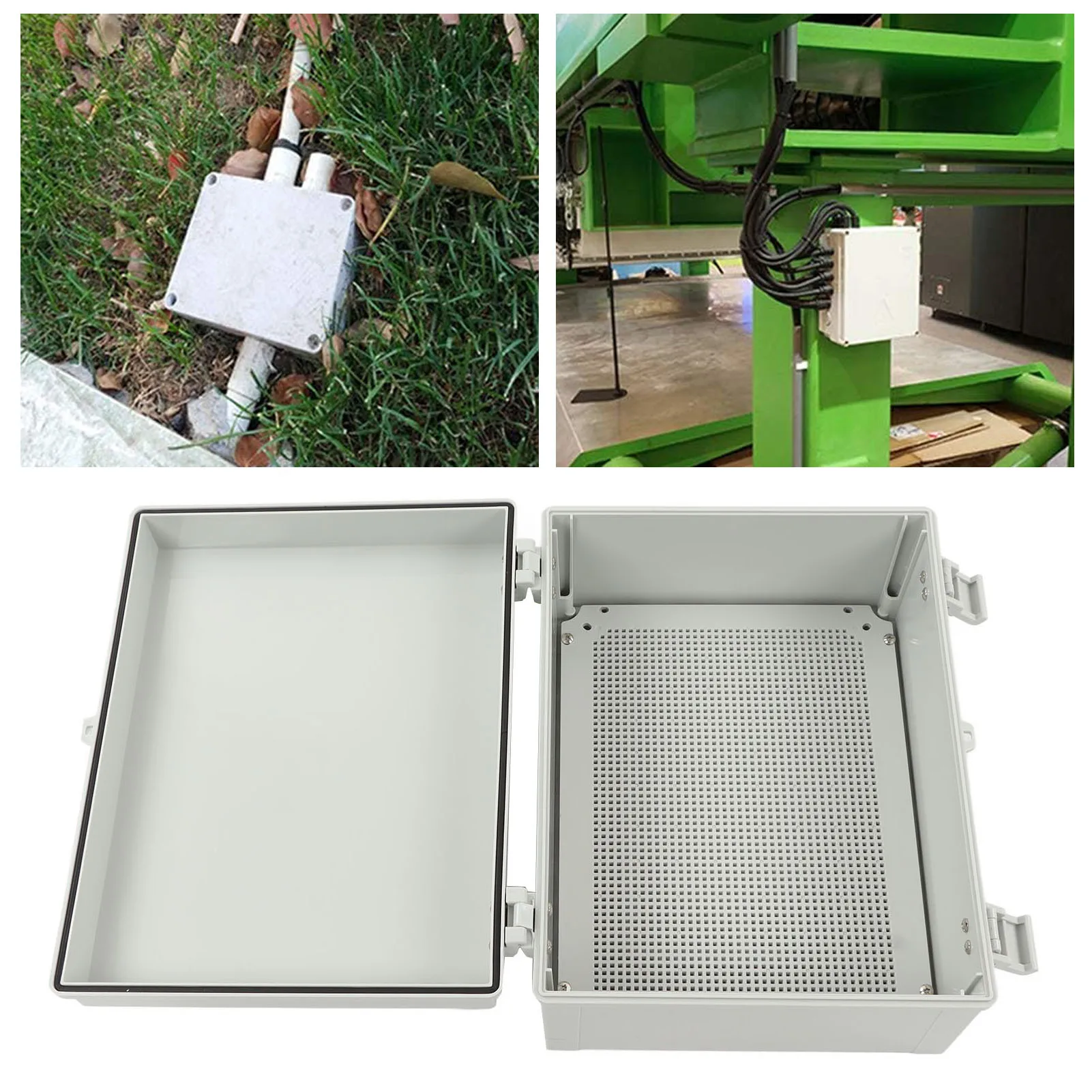 

Outdoor Waterproof Junction Box ABS Grey 15.7 X 11.8 X 6.7in Hinge Cover Insulated Electrical Box for Garden