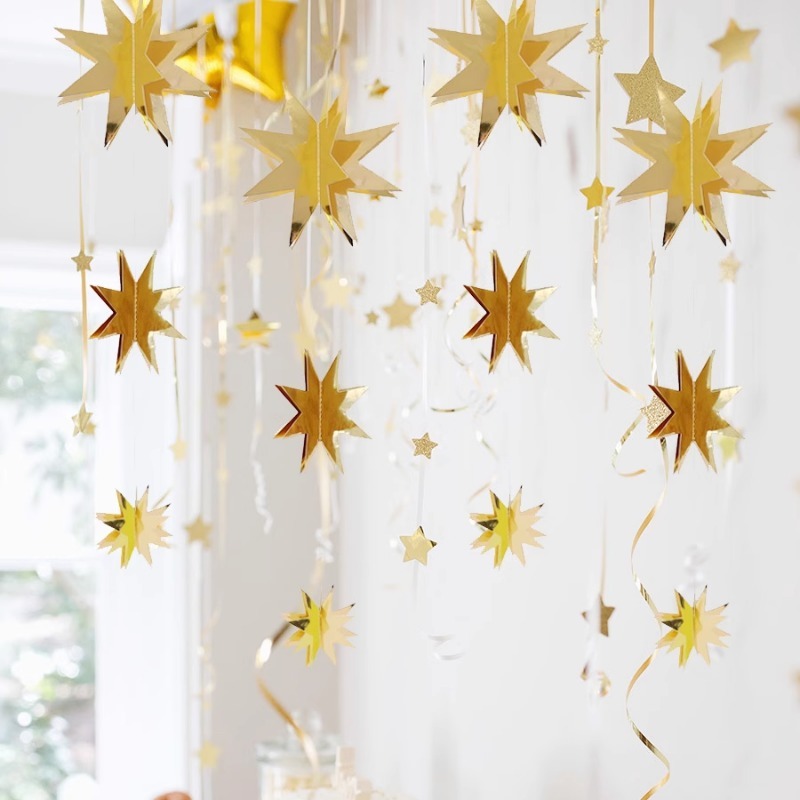   Gold Graduation Twinkle Star Paper Garlands Birthday Party Decorations Galaxy Planet Star Banner Hang Star Baby Shower Streamers  