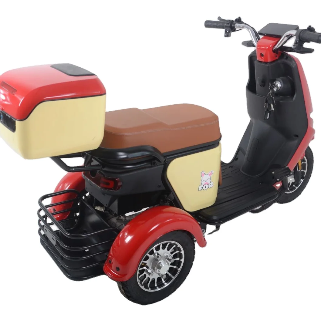 2024 Popular Design Electric Tricycle Red Tricycle Motorcycle 500W Adult 3 Wheel Motorcycle with Large Capacity Storage Basket