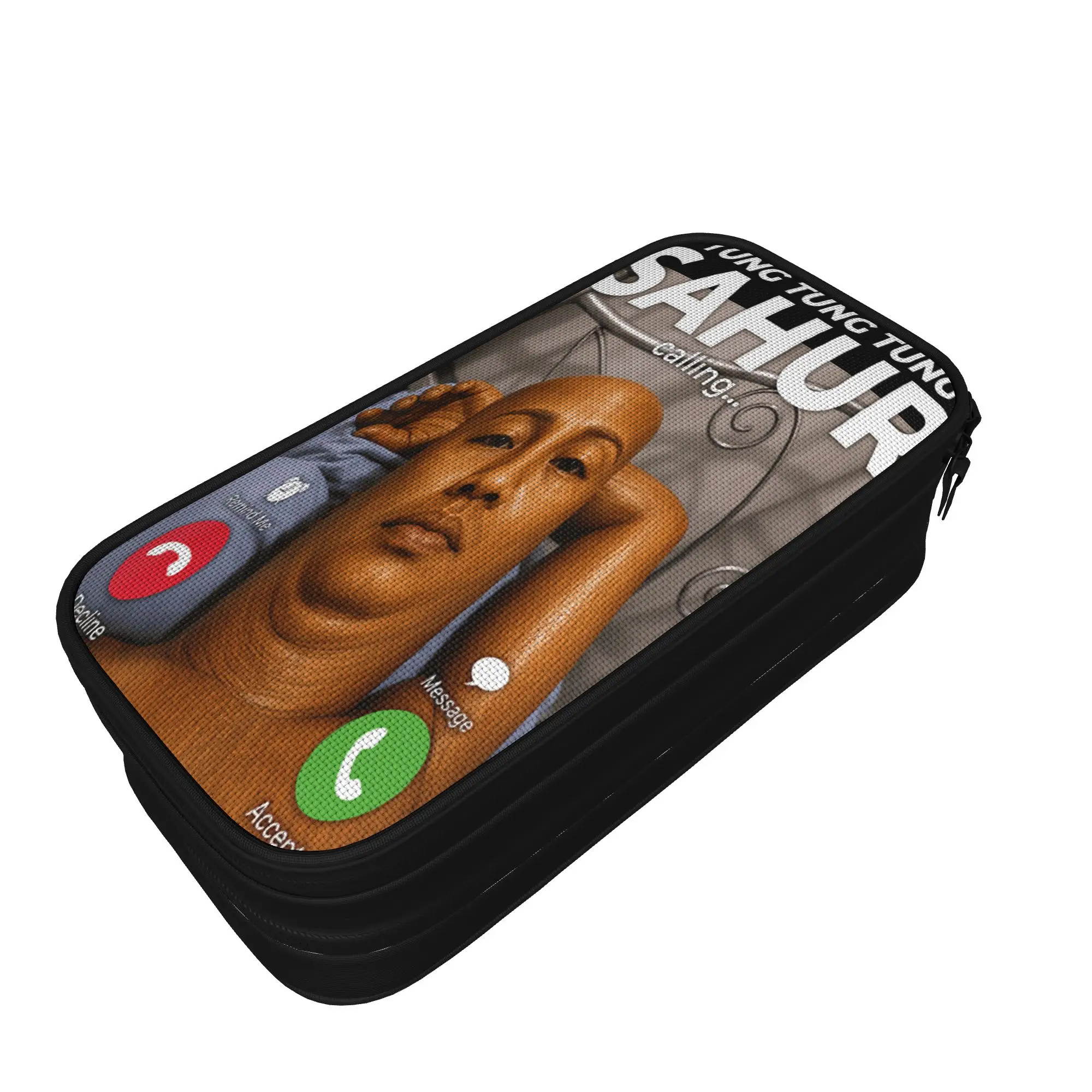 Tung Sahur Cosplay Funny Calling Meme Wooden Man Brainrot Pencil Case Canvas Pencil Pouch Boy Girl Fashion School Pencil Cases