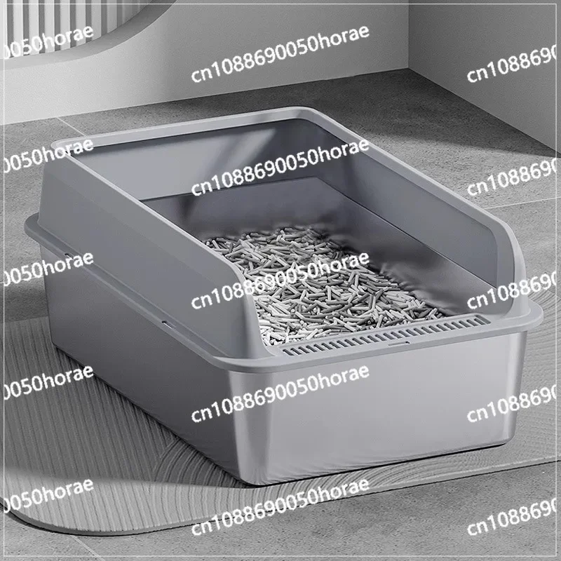 Stainless Steel Cat Litter Box, Open High Fence, Oversized Splash Proof, Deepened Semi Enclosed Cat Toilet