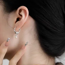 VENTFILLE 925 Sterling Silver Liquid Lava Texture Pearl Earring for Women Design Retro Versatile Jewelry Gift Dropshipping