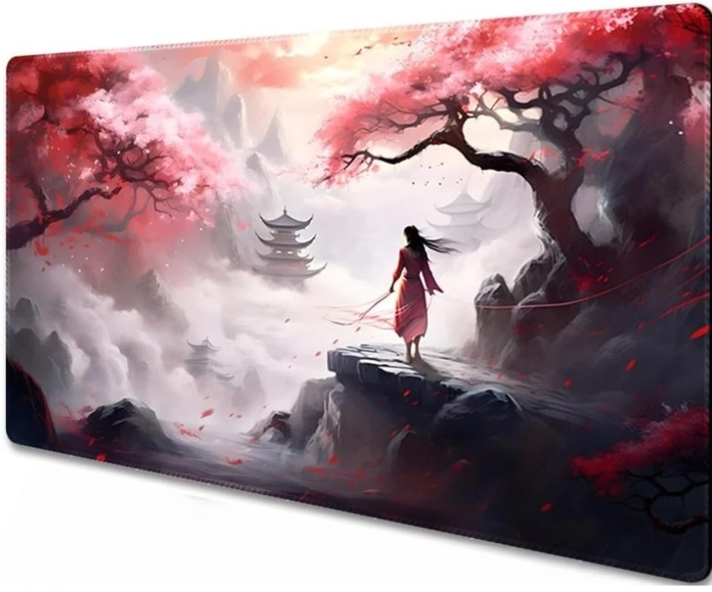 Pink Sakura Mount Pattern Play Mat Durable Office Deskpad Parties Gathering Card Game Mat Non-slip Keyboard PC Gaming Mouse Pad