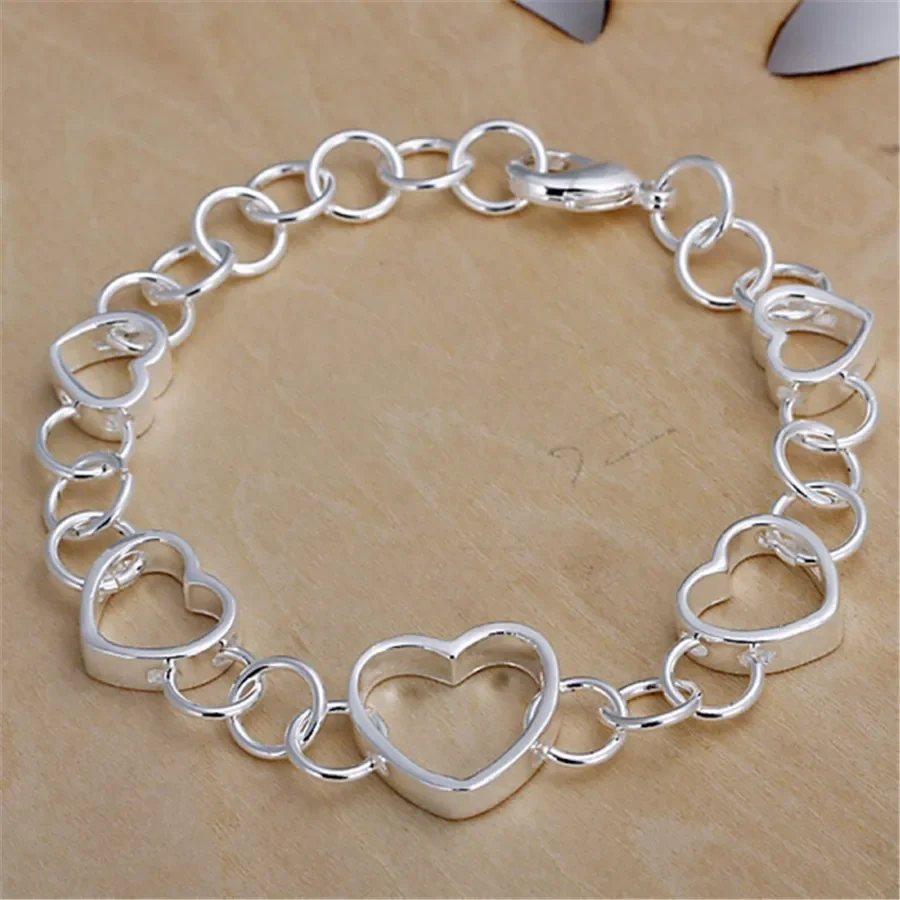 Beautiful Heart shaped Charm 925 silver plated Bracelets New Listings High 925quality Fashion Jewelry Christmas Gifts