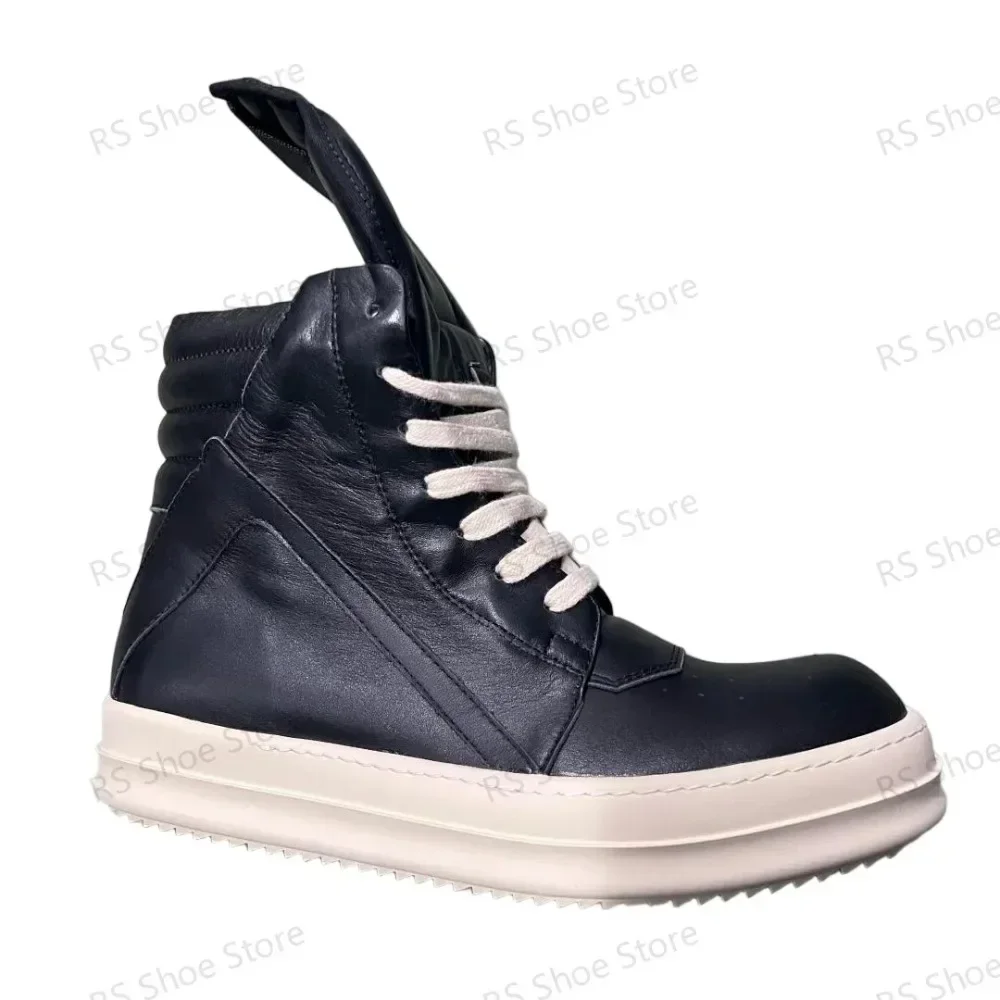 

Ro Men Shoe White Sole Black Leather Ankle Boot Outoor Boots High Top Casual Shoe Zipper Women Sneaker Cowhide Sneakers