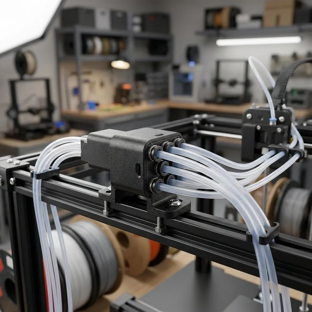 Filament-Hub für Anycubic Kobra 3 S1C 3D-Drucker, 8-Port PTFE-Adapter, kompakt, 28,8 mm x 65,8 mm, Hartplastik