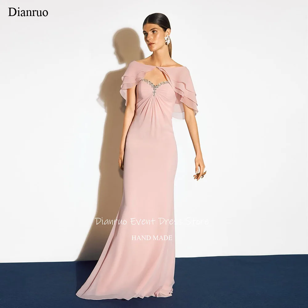 

Dianruo милое розовое вечернее платье с накидкой и рукавами, шифоновые платья для женщин, плиссированные блестящие вечерние платья, 2025 по индивидуальному заказу