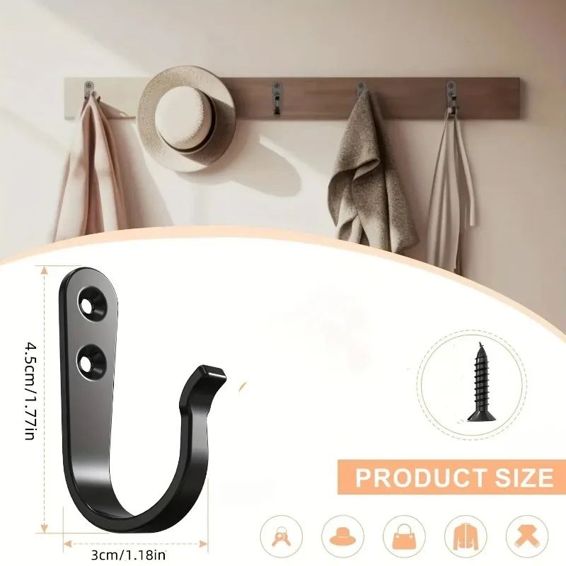 24pcs（8 Hooks 16 Screws) Heavy-Duty Iron Coat Hooks,Anti-Rust Wall Mounted for Home Office Industrial，Multiple Styles Available