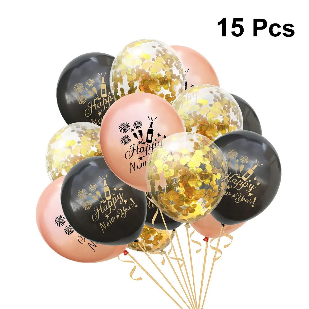 

15Pcs Happy New Year Balloons Set Latex Party Decoration Kit with Number Design for Celebration Decor Background Ornament