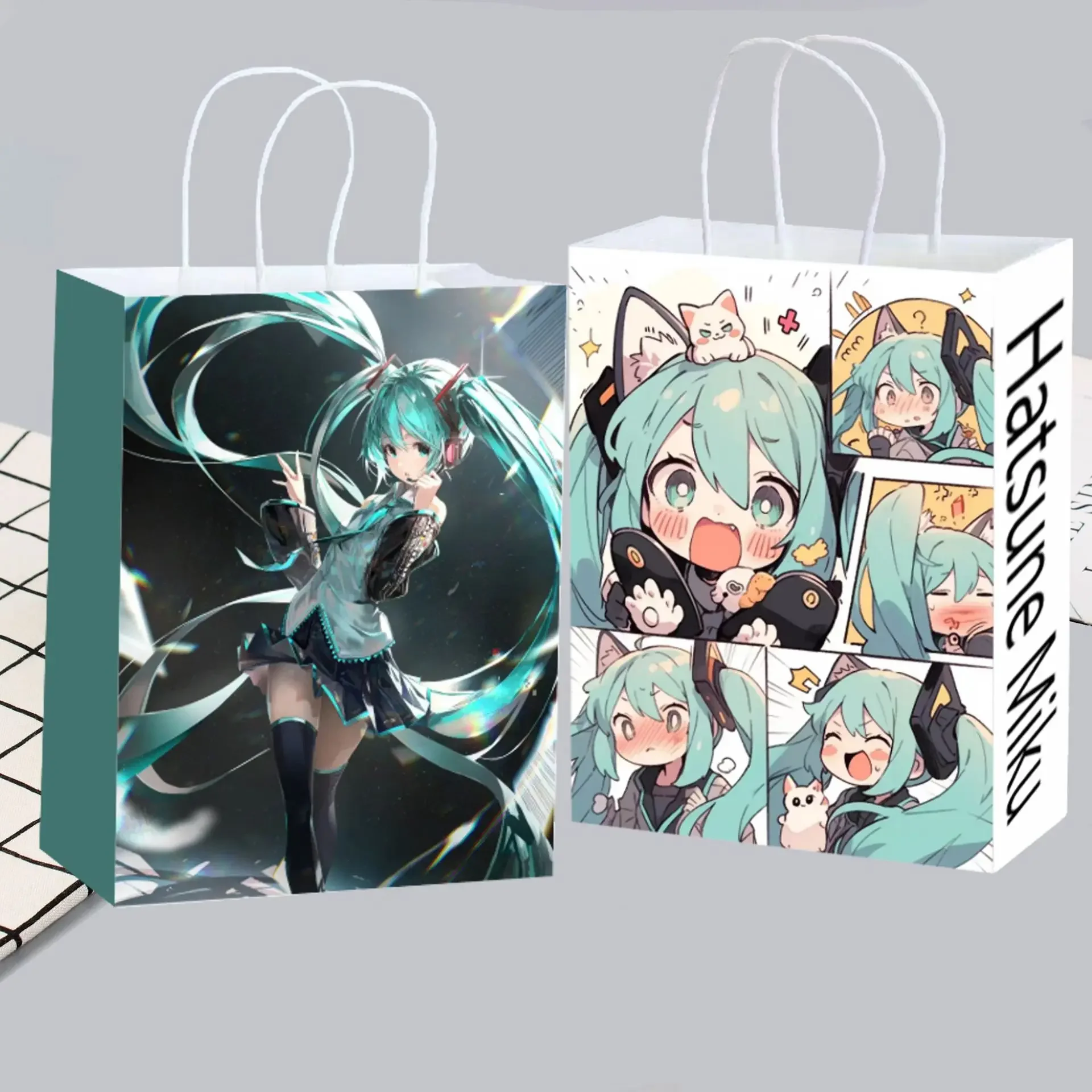 Cute Anime Hatsune Miku Paper Tote Bag Recyclable Gift Packaging Bag for Fans Party Supplies