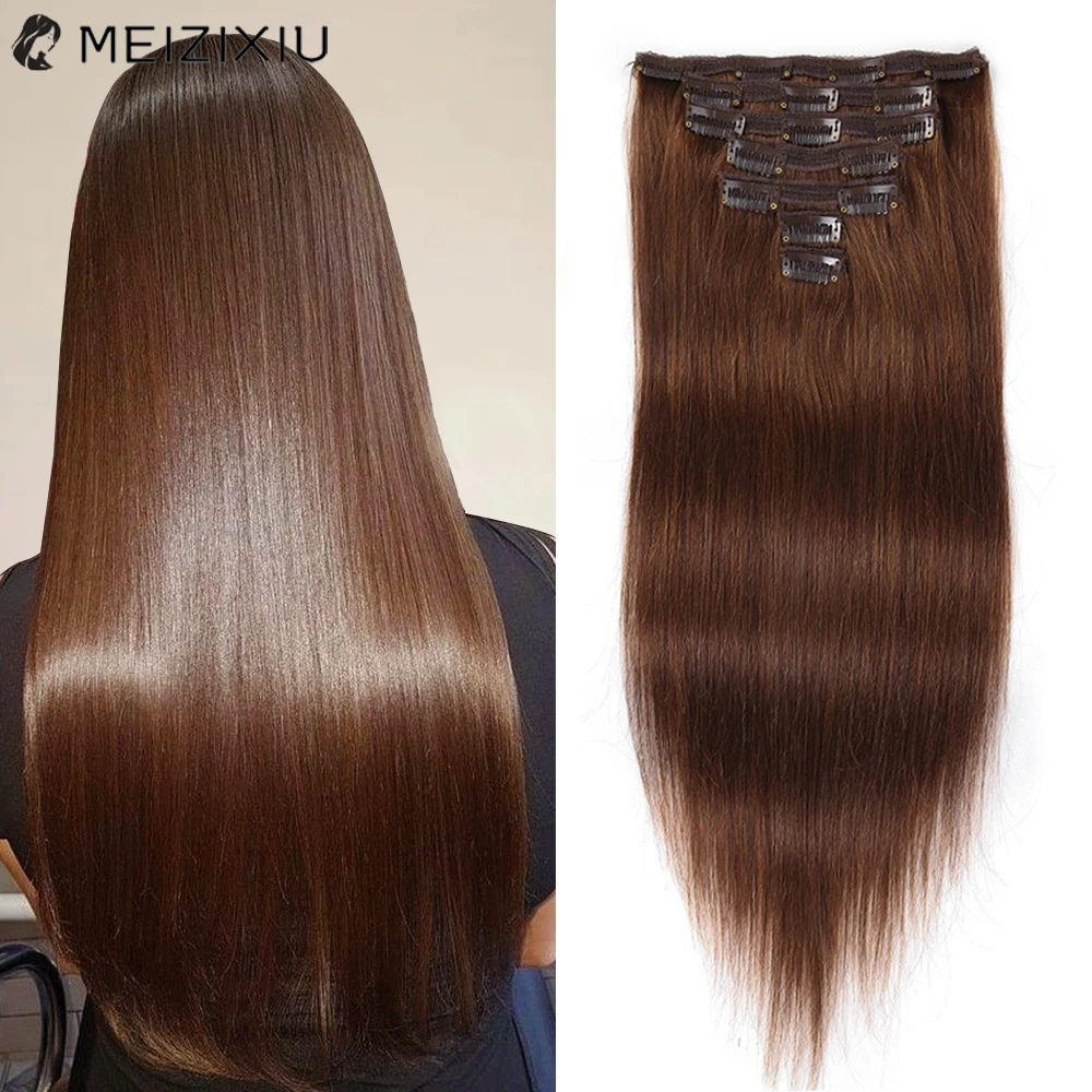 

Clip In Hair Extension for Women 7pcs 180g Chocolate Brown Extension Lace Remy Full Head Clip in Brazilian Human Hair 12-18 Inch