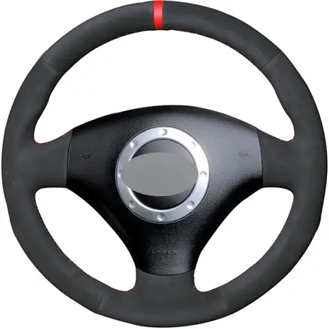 아우디 A2 8Z A3 8L Sportback A4 B6 Avant A6 C5 A8 D2 TT 8N S3 S4 RS 4 RS 6 용 블랙 스웨이드 핸드 바느질 자동차 핸들 커버
