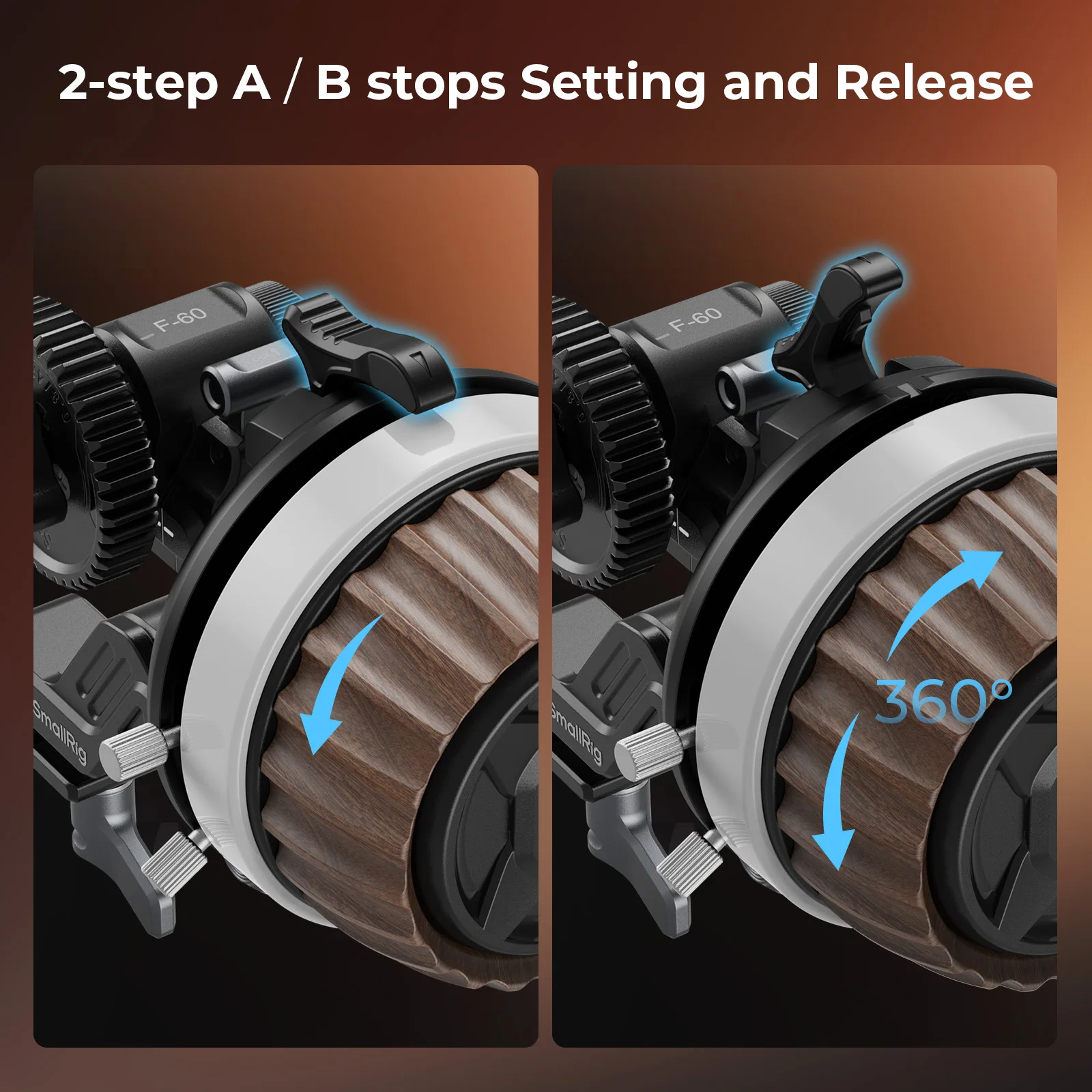 SmallRig modulaire Follow Focus F60 voor DSLR en spiegelloze camera, met niet-dempend ontwerp met tandwielring, 15 mm staaf- en staafklem -5163