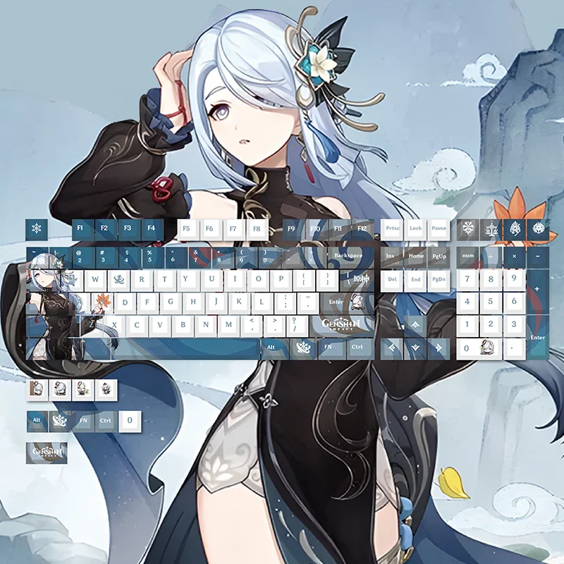 คีย์แคปธีมเกม Genshin Impact ตัวละครฟลินส์ ลาอมา สกีร์ค คีย์แคปธีมอนิเมชั่นเกม PBT Cherry High Side Light สำหรับคีย์บอร์ดแบบ Mechanical