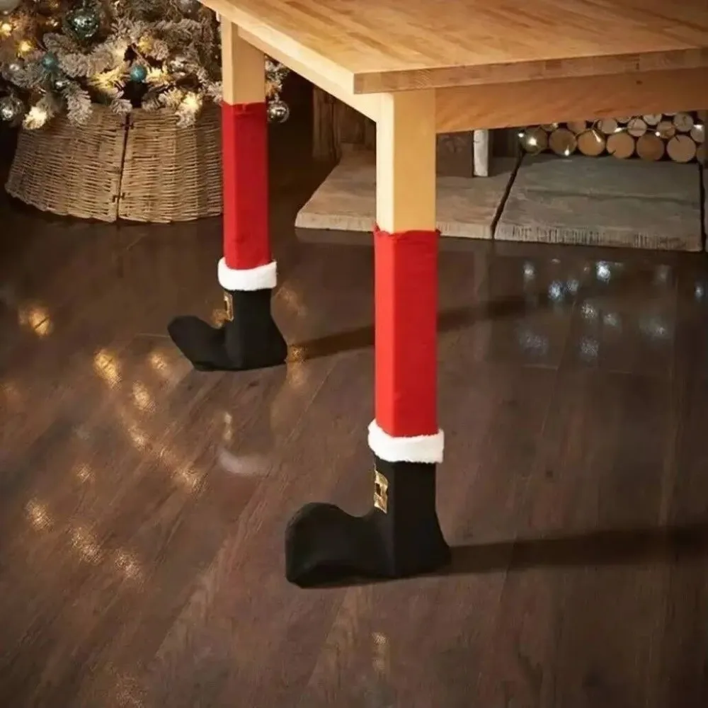 4PCS Anti Slip Christmas Table Chair Leg Cover Santa Claus Boots Covers Happy New Year Furniture Leg Pad Merry Christmas Decors