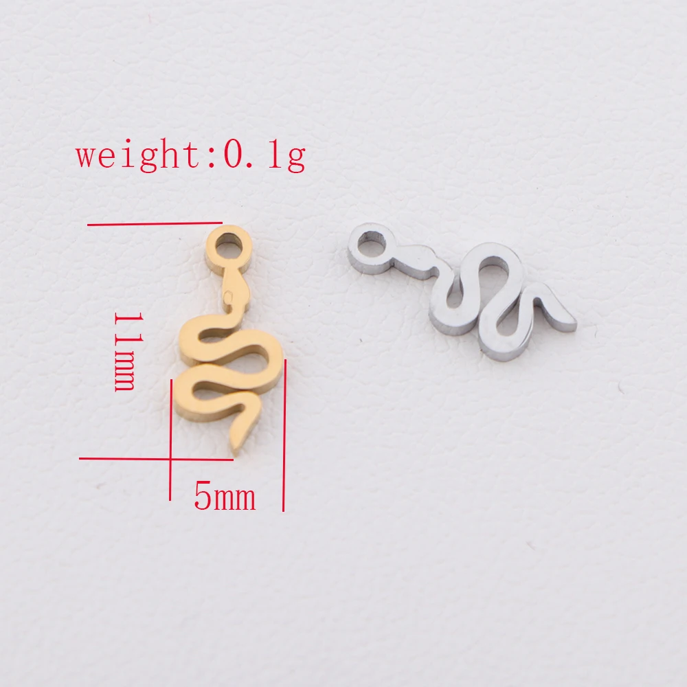 10pcs/lot 5x11mm Mirror Polished Stainless Steel Snake Charms Mini Animale Pendant Jewelry Accessories For DIY Jewelry Making