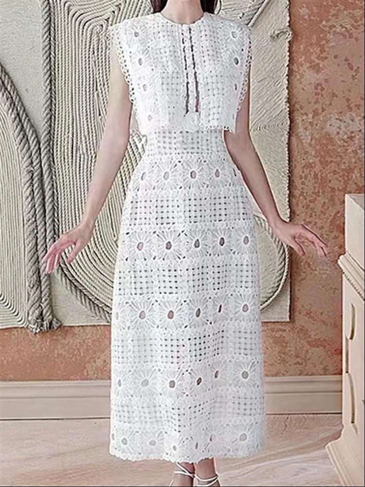 

Boho Solid White Woman Dress Sleeveless Sexy Backless Party Embroidery Runway Vintage Beach Summer Sundress Women Lace 2022 Robe