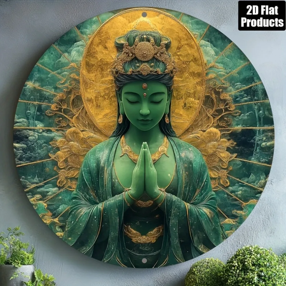 2D Spirituelles Rundes Aluminium-Metallschild 8x8 Zoll, Wandkunst-Dekoration für Bar, Küche, Café, Zuhause, Büro, Gebetsdesign-Geschenk