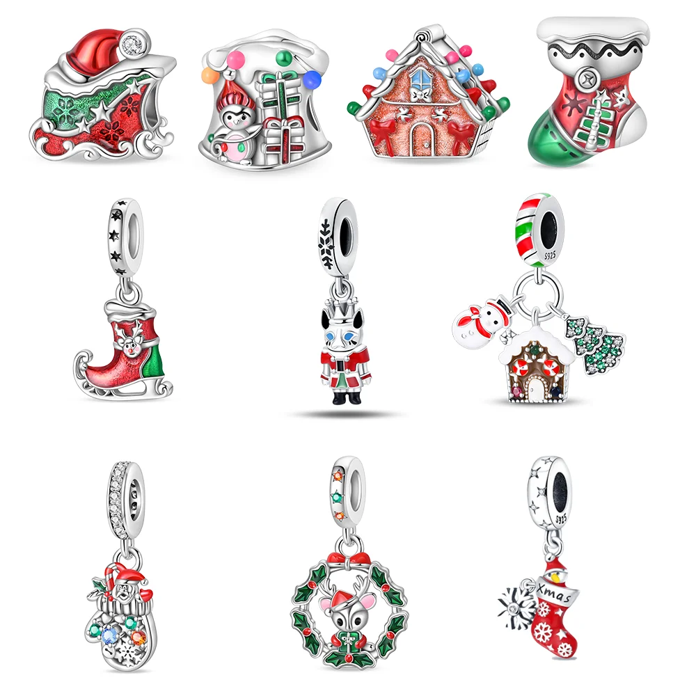 Versilberter Weihnachts-Handschuh-Anhänger mit niedlichem Weihnachtsmann- und Schneeflocken-Design, hypoallergen, für empfindliche Haut, trendiges Armband, Geschenk