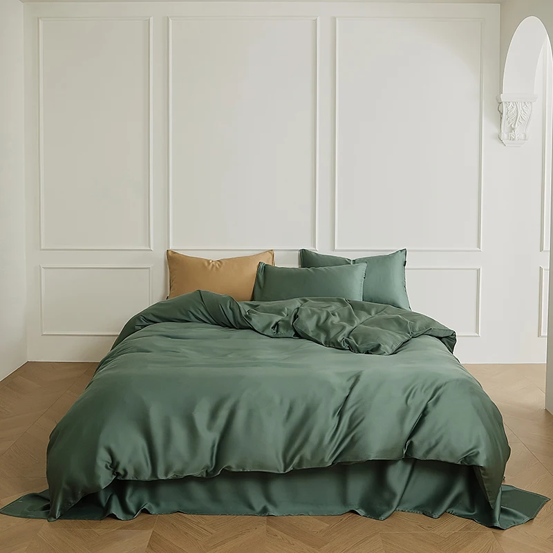600TC Lyocell Soft Silky Cooling Solid Color Bedding Set Single Double Queen King Duvet Cover Flat/Fitted Bed Sheet Pillowcases