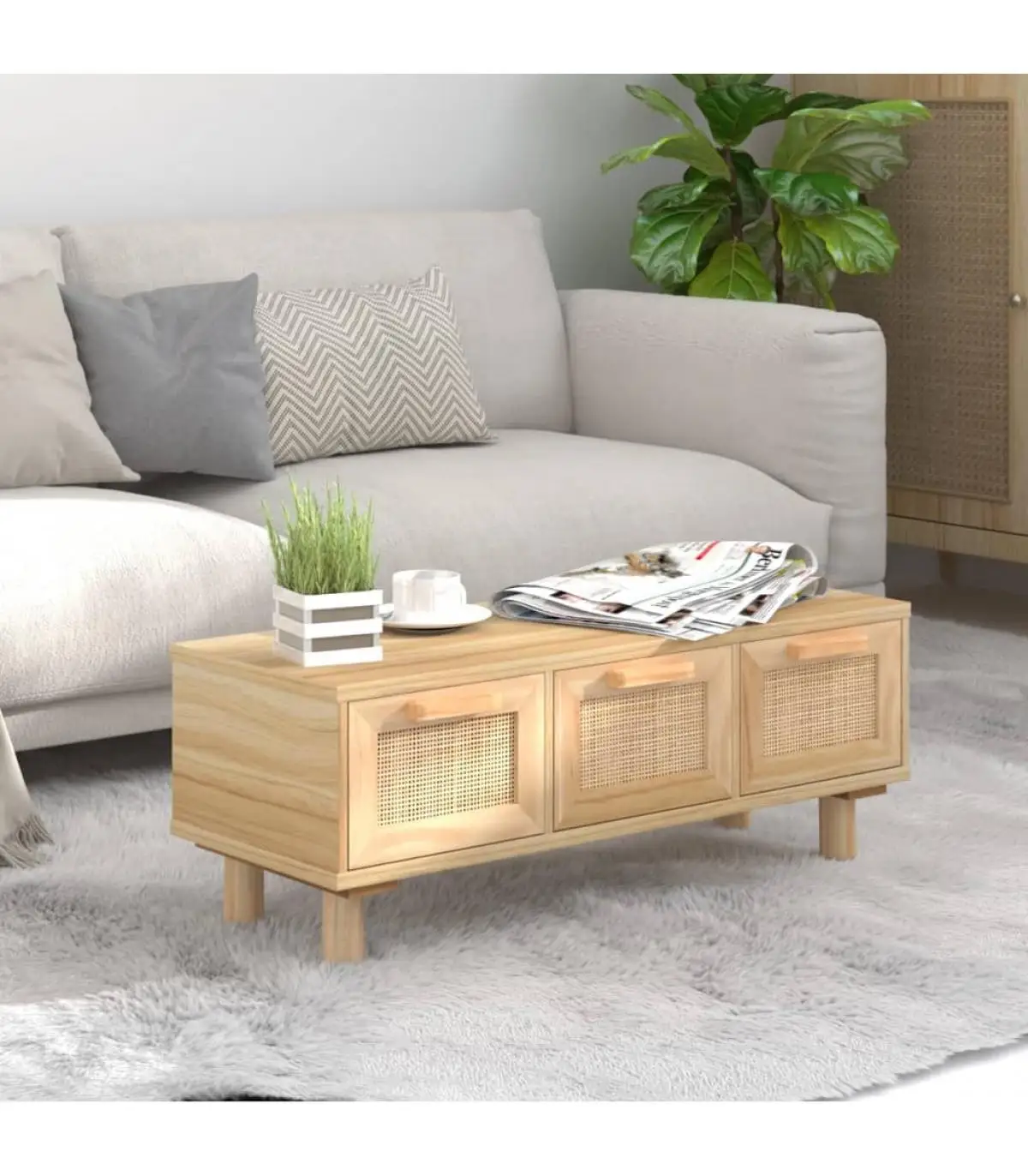 Coffee table coffee table plywood and brown pine 80x40x30 cm