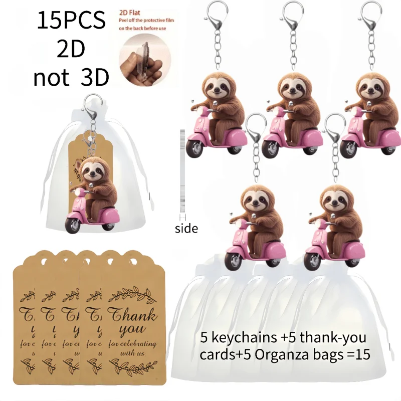 5sets Cute Sloth Keychain Includes Acrylic Pendant & Thank You Cards & Organza Bags Ideal Holiday Giveaway Birthday Gift For Men