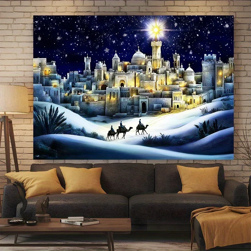 VIKAMA Christmas Dream Castle Snow Scene Tapestry Living Room Sofa Backdrop Wall Hanging Room Decor Theme