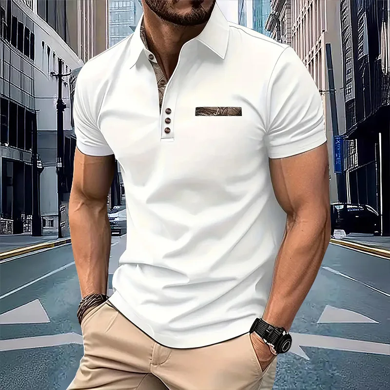 New 2024 Men\'s Summer short sleeved polo shirt men\'s business breathable Flip collar polo shirt casual sport top