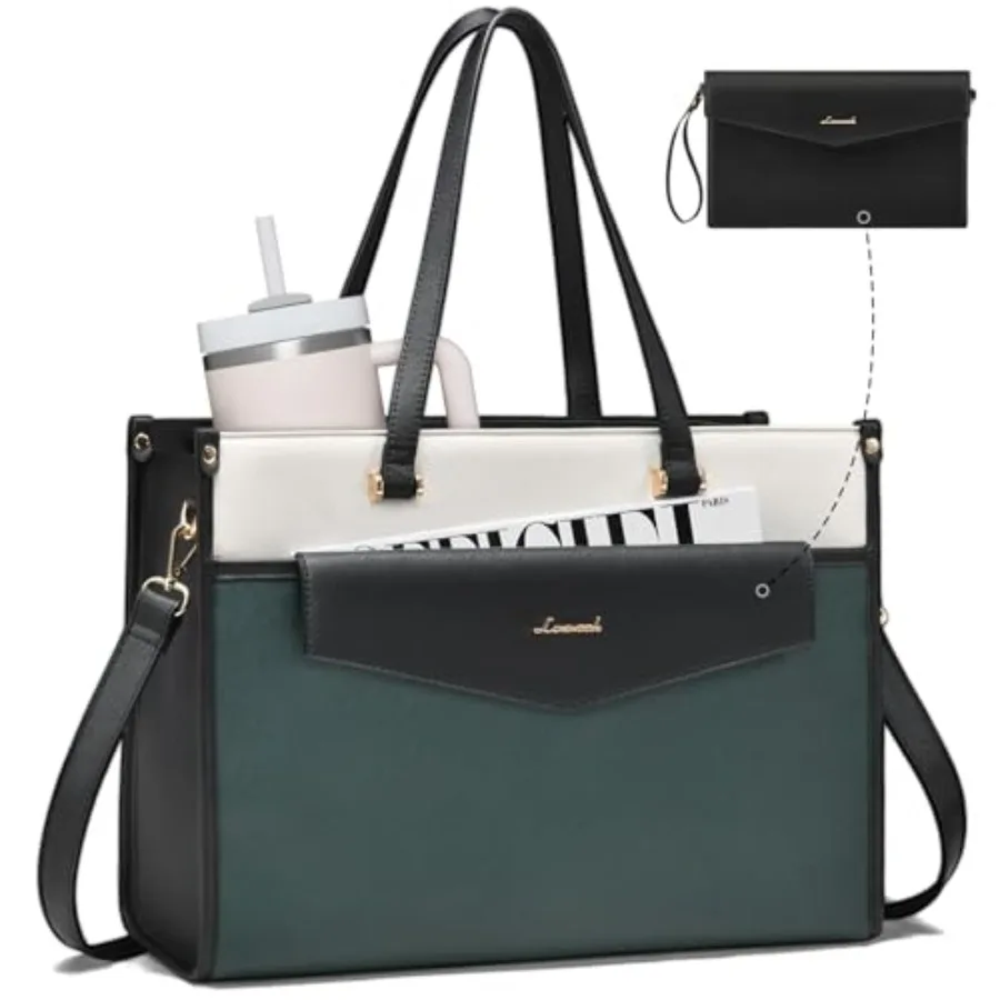 

Laptop Bag for Women, 15.6'' Laptop Tote Purse 2-in-1 Professional Work Bag Business Briefcase with Clutch Purse, Waterproof Le
