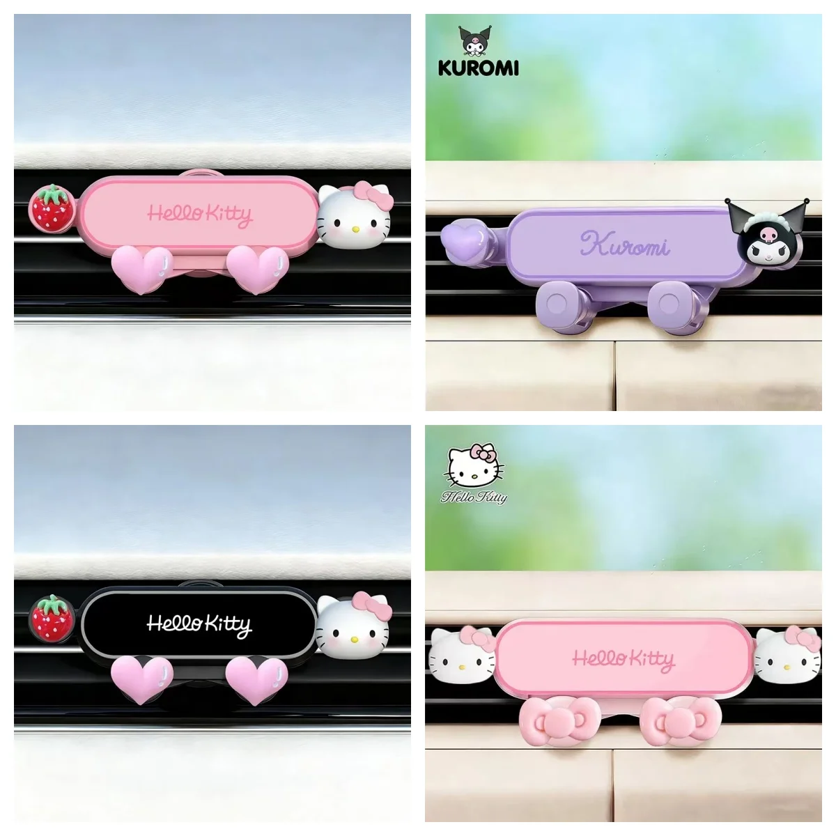 

Cartoon Sanrio Kuromi Car Mobile Phone Holder Cute Air Outlet Navigation Accessory Non-Slip Hello Kitty Bracket Auto Decor Gift