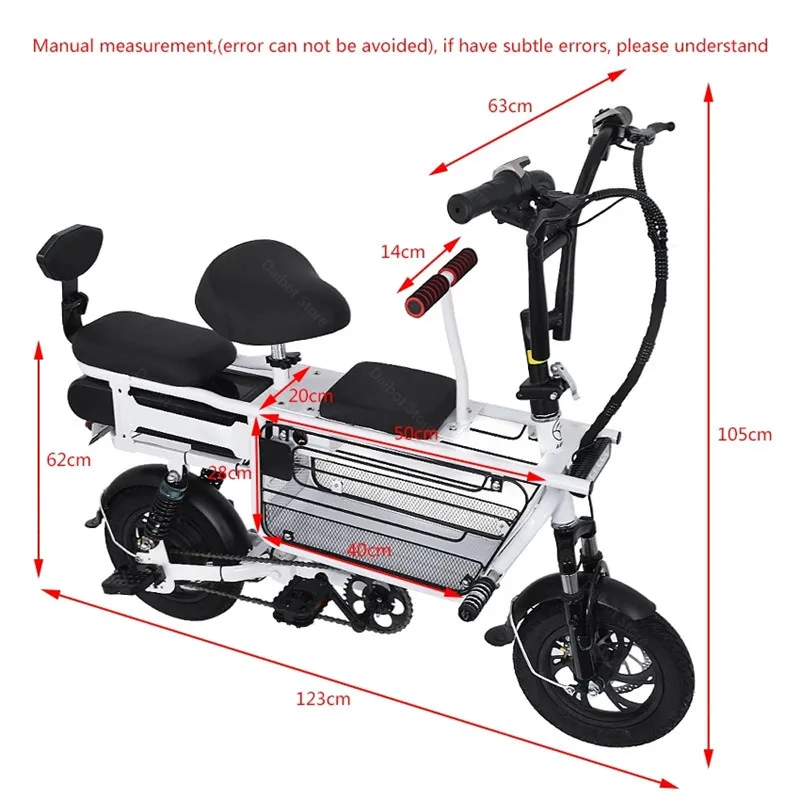 Bicicletta elettrica genitore e bambino da 12 pollici 350W48V scooter elettrico mini moto Adulti con batteria rimovibile Porta di ricarica USB