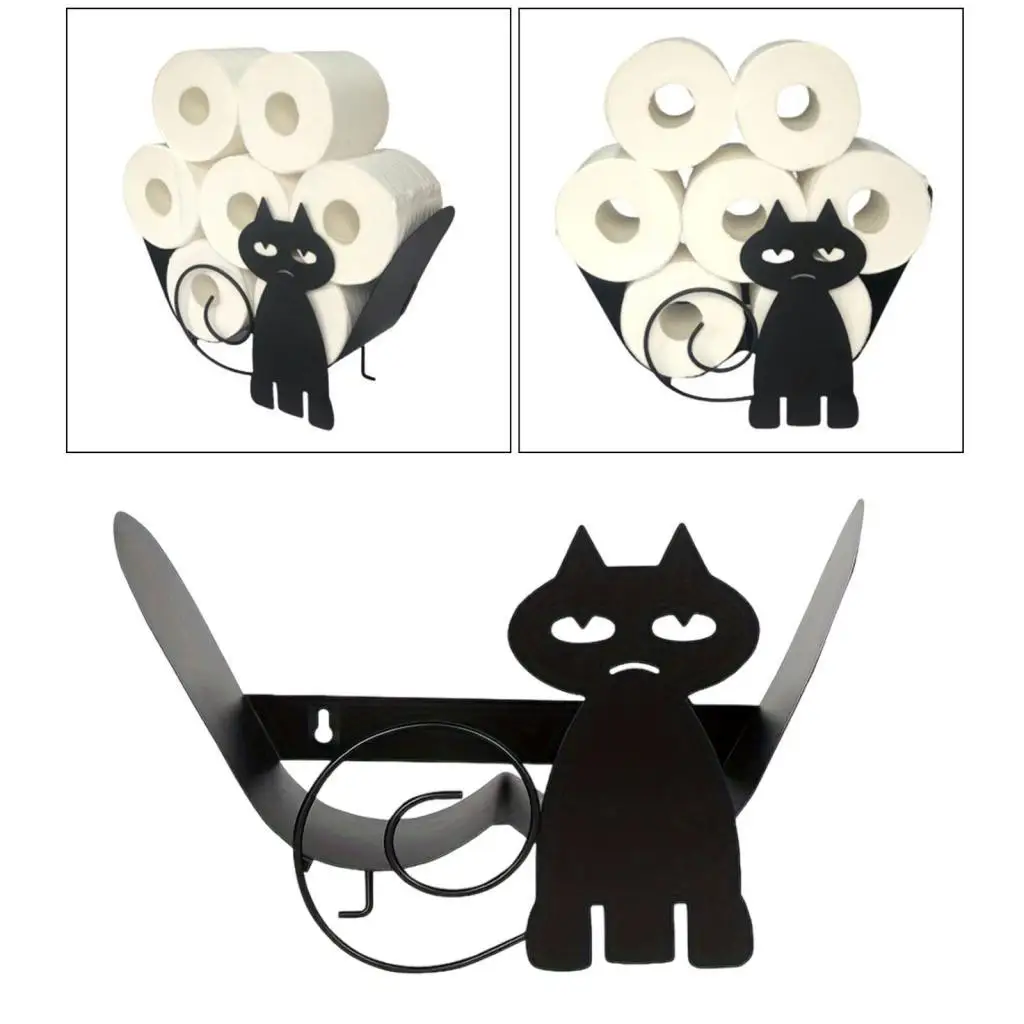 Black Cat Toilet Roll Holder Paper Bathroom Iron Storage Free-Standing Crafts Ornaments Roll Paper Towel Holder