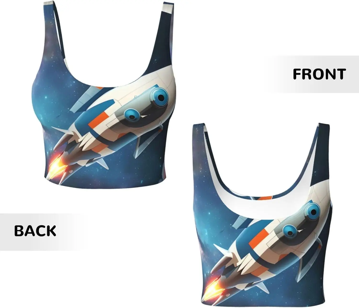 سترة رياضية نسائية مطبوعة من Rocket in Space لليوجا واللياقة البدنية - كاجوال بدون أكمام للفتيات الرياضيين، أسود، كبير
