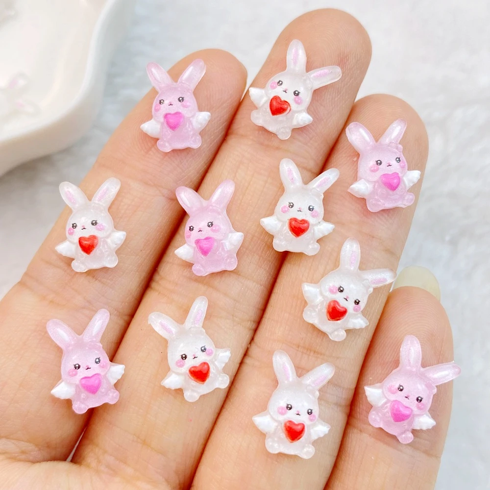 50Pcs New Cute Resin Mini Heart Shaped Rabbit Flat Back Manicure Parts Embellishments For Hair Bows Hairpin Headrope Accessories