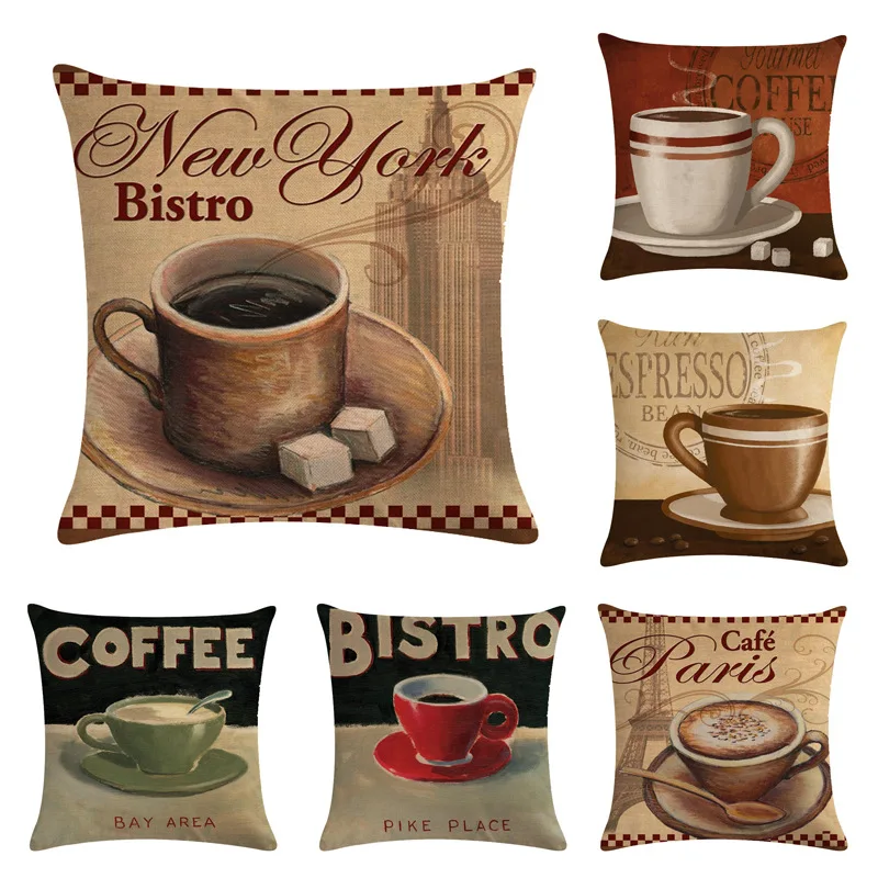 

Coffee Mug Pillows Case New York Cafe Pillowcase for Pillows Room Aesthetic Garden Home Chair Pillow Cover 45x45 Cm Home Decor