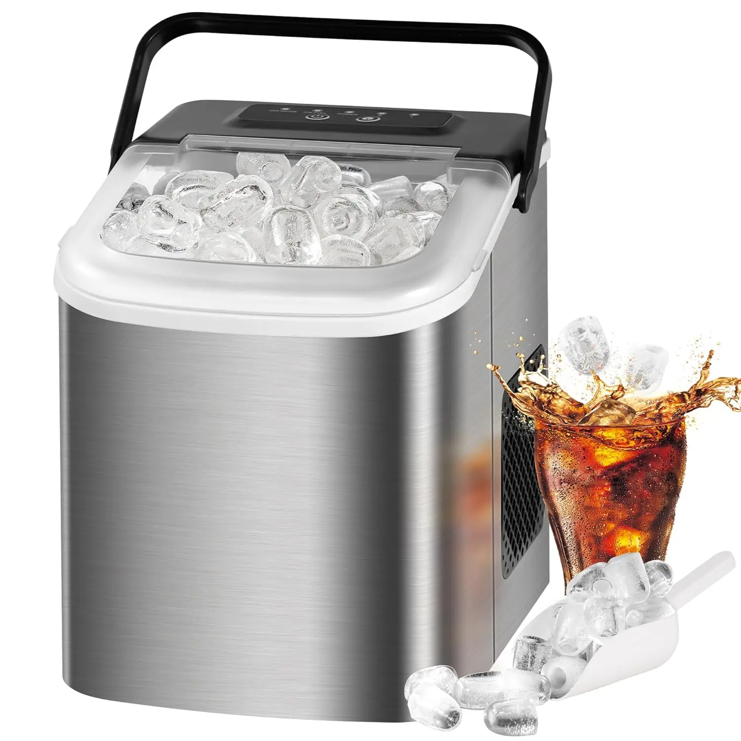 

Portable Countertop Ice Maker, 34lbs/24H, 2 Bullet Size, Makes 9 Cubes in 5 Mins, Self-Cleaning with Ice Basket & Scoop