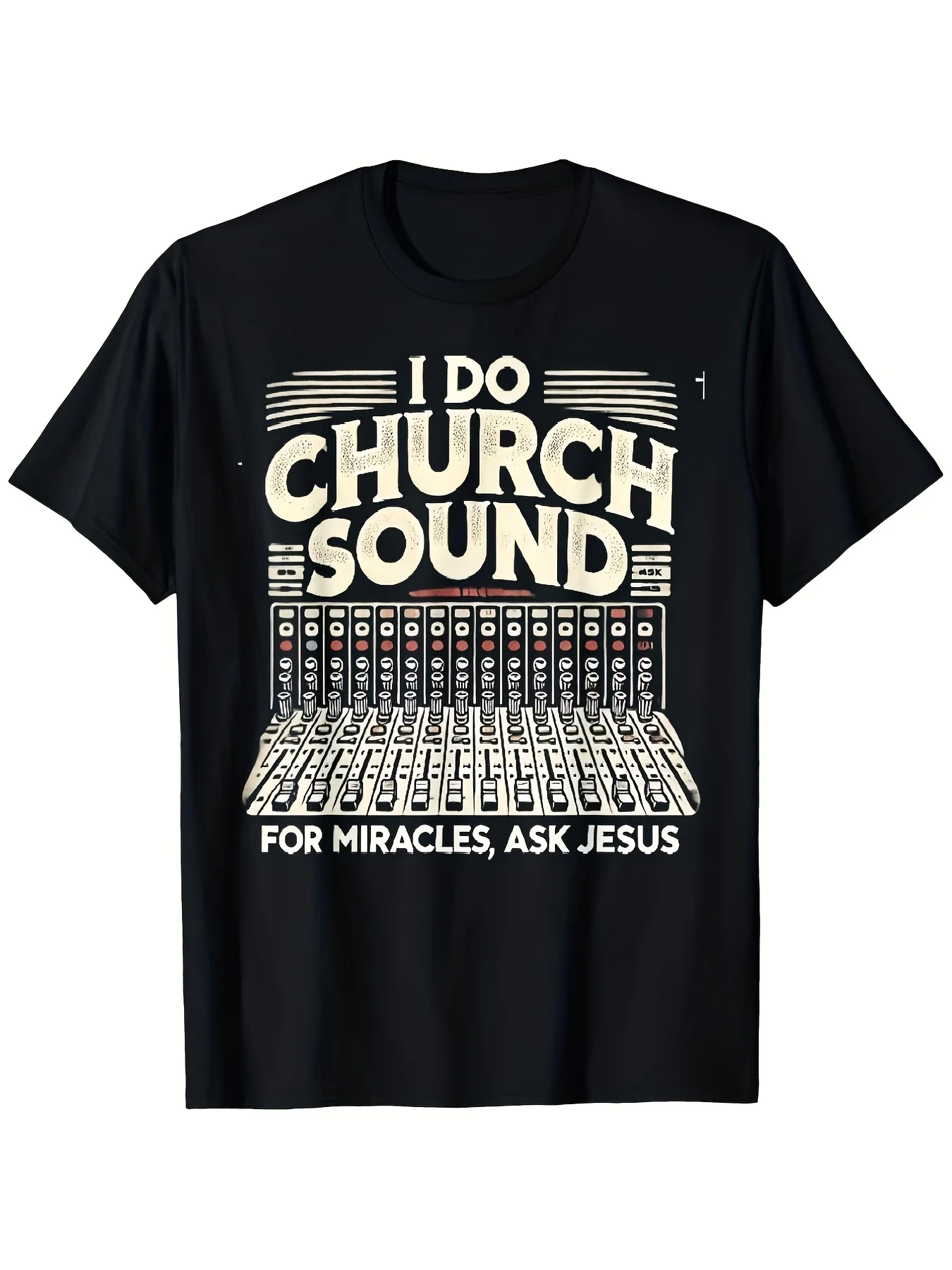 Men's Fun Christian Music T Shirt I Pray For Miracles Keyboard Design Heavyweight Black And White Printed T Shirt Church Sound T