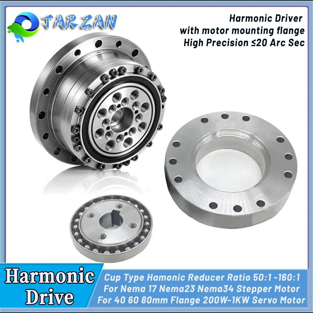 High Precision Cup Type Harmonic Drive With Motor Mounting Flange Industrial Robot Reducer For 200W 400W 750W 1KW Servo Motor