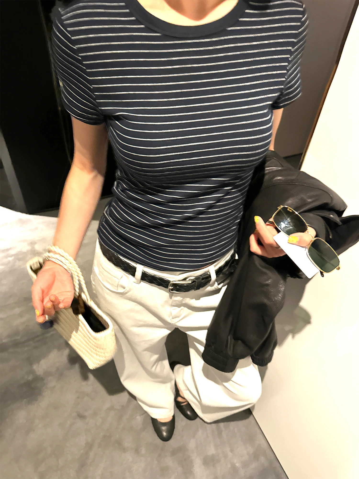 

Summer New Women's Stripe Short Sleeve T-Shirt Loose Casual Regular Shoulder Acetate Fabric Soft Comfortable Breathable Top