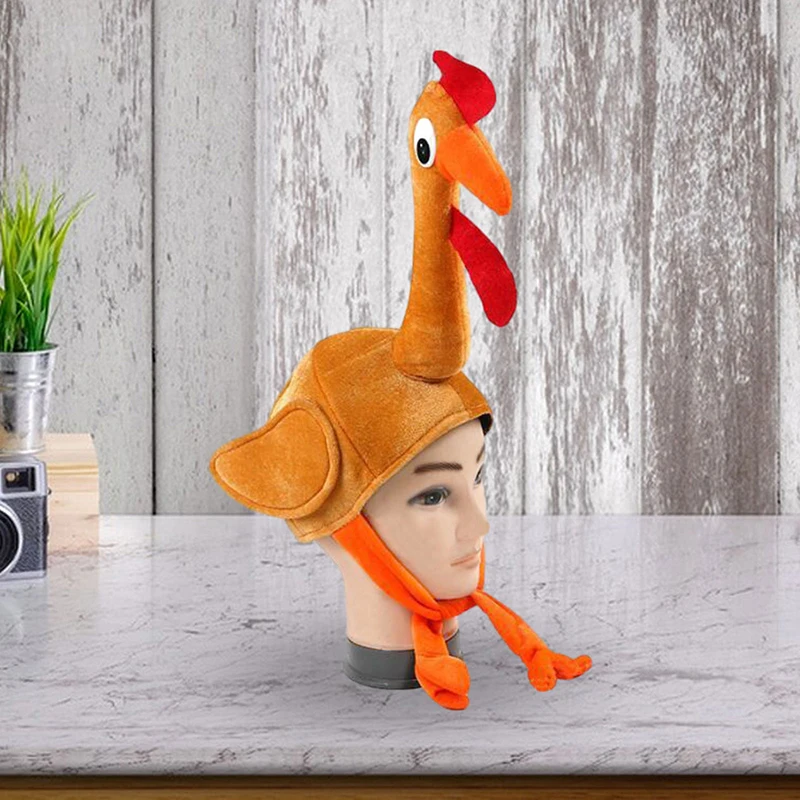 Turkey Costume Hat Funny Hats Chicken Hats Costumes Accessories Plush Headwear Photo Props New Year - view 2