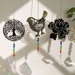 1Pc Artificial Crystal Pendant Birdie Tree of Life Collection Prismatic BallGardenSuncatcherforHome Bedroom Wall AlloyDecoration