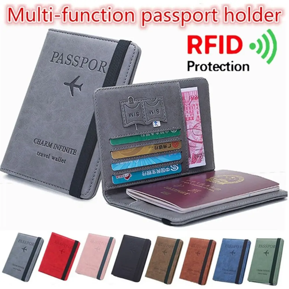 RFID Leather Passport Bag Multi-function Document Package Portable Travel Ultra-thin Passport Holder Card Wallet