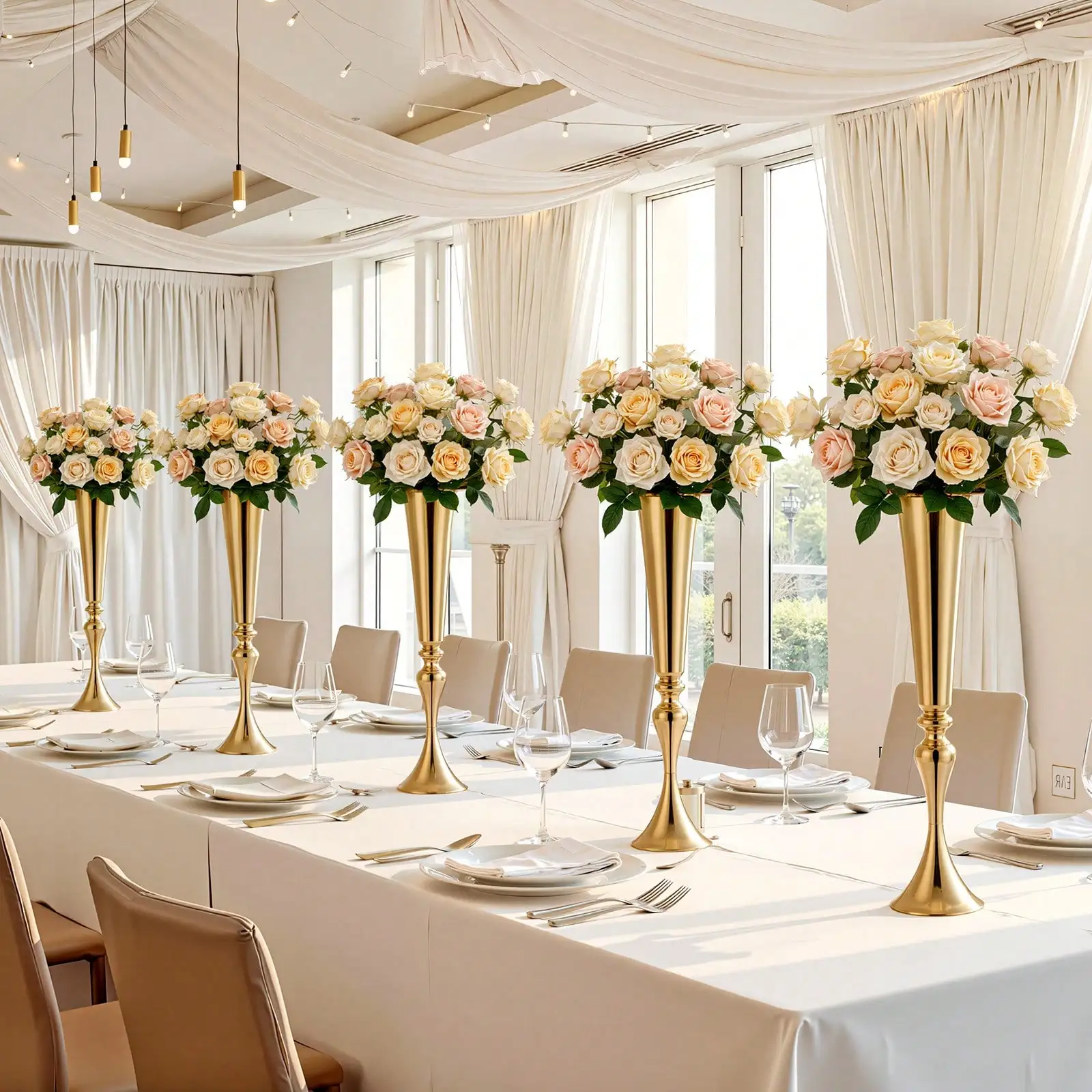 12 Pcs Wedding Flower Vase, 21.7 In Tall Trumpet Flower Table Centerpieces, Banquet Vases with Easy Installation, Electroplated