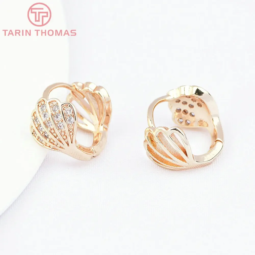 

(7590)4PCS 9x13x14MM 24K Gold Color Brass with Zircon Shell Shape Earring Clasp High Quality Jewelry Making Findings Accessories