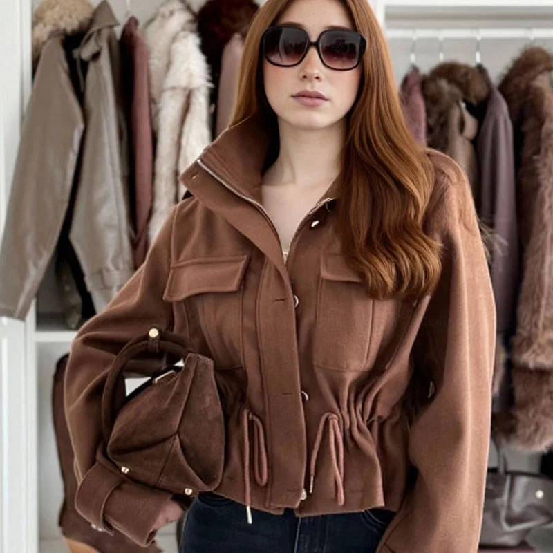 

Осенне-зимний темпераментный короткий ветрозащитный кардиган с длинными рукавами на молнии, простая и модная женская куртка для пригородных поездок