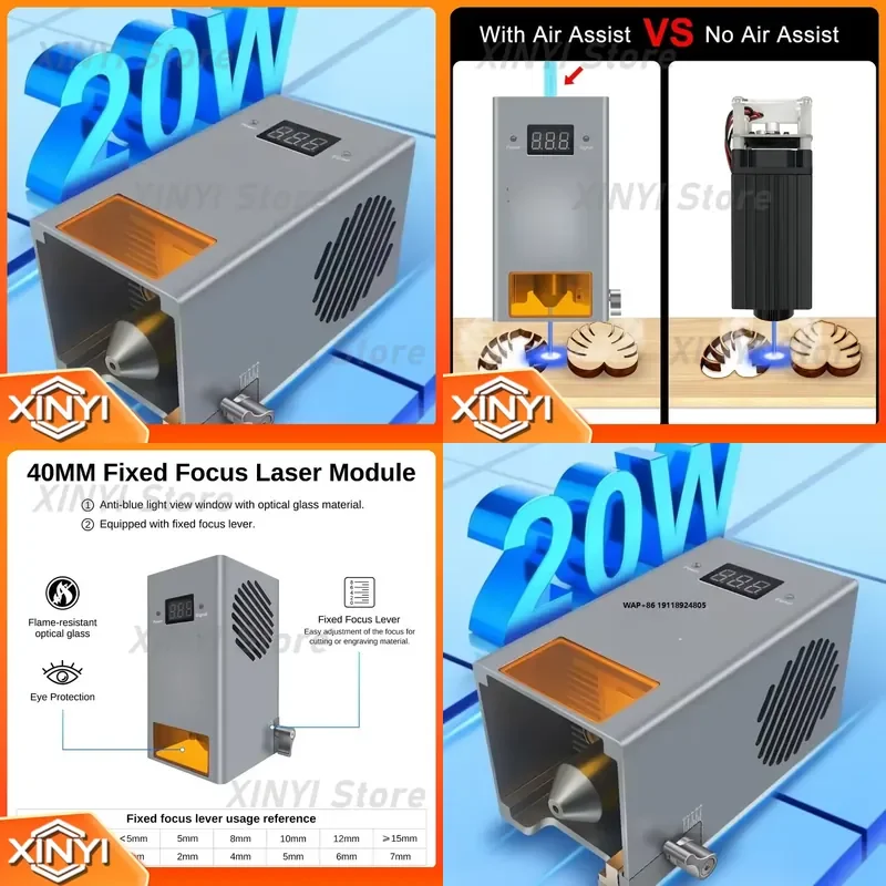 K20 20W Engraver Head Kit for CNC Laser Engraving Machine 450nm Blue Diode Engraving Module with Air Assist for DIY Laser