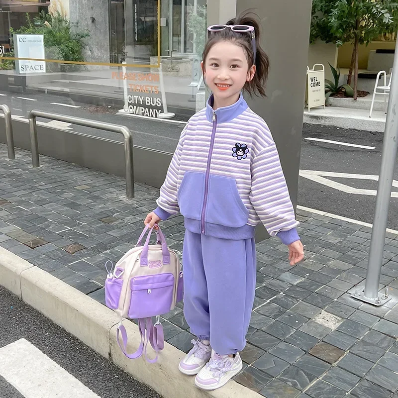 Sanrio-Chaqueta de manga Kuromi con dibujos animados, conjunto de pantalones largos Ins, bonito conjunto de dos piezas, abrigo de béisbol informal, regalos para niñas dulces para niños