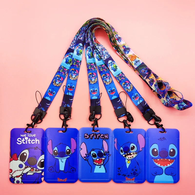 Disney Stitch Blue Lanyard Badge Holder Boys ID Credit Card Case Neck Strap Card Holder Phone Rope Credentials Accessories Gift