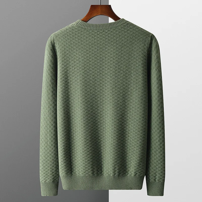 Men's 100% merino wool autumn and winter plaid thick pullover fashion plus size shirt business casual knit bottoming shirt